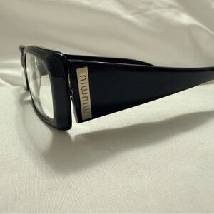 Miu Miu Y2K SMU03D Black Rectangular Eyeglasses Frames Logo Temple Designer